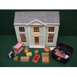 Wood and plastic Georgian style dolls house complete with light fittings and wood and plastic