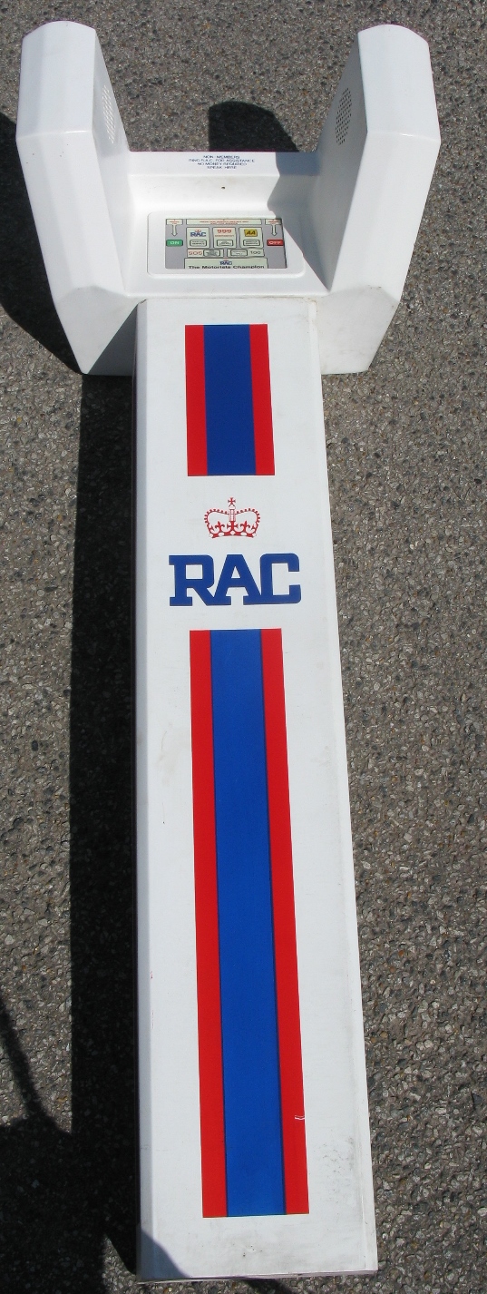 1980's/1990's RAC Roadside Assistance call station built of plastic and steel with touch pad for
