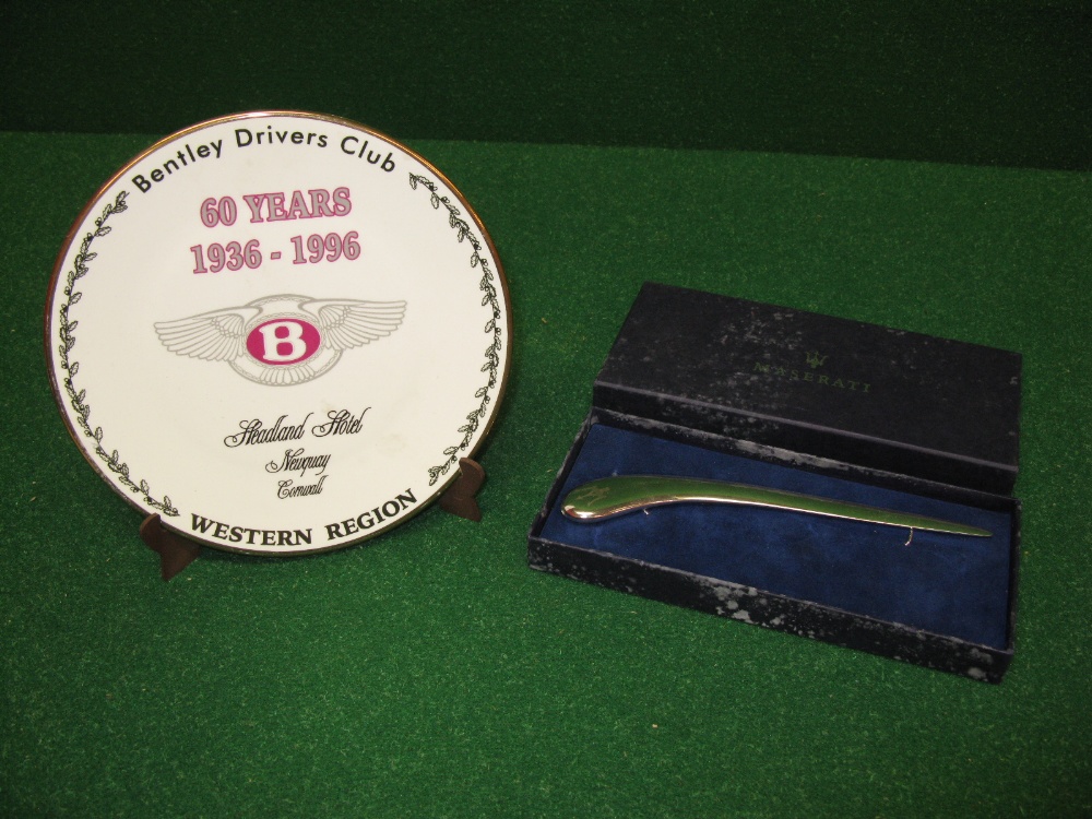 Bentley Maserati, bone china plate for Bentley Drivers Club Western Region 60 Years 1936-1996,