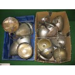 Two boxes of large headlamp bowls together with a quantity of glass,