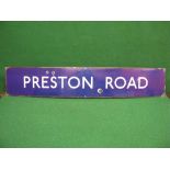 Enamel underground sign for Preston Road, blue ground with white letters - 58" x 10.