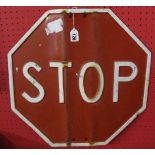 Pressed steel octagonal red and white Stop sign made in Valencia - 19" wide