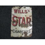 Enamel advertising sign for Wills Star Cigarettes,