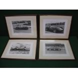 Four black and white photographs taken at a 1950's motor race meeting to include Mercedes Benz,