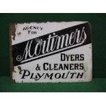 Double sided enamel advertising sign in black and white Agency For Mortimers Dyers and Cleaners