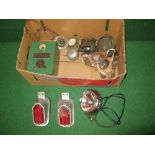 Box of mixed automobilia to include chrome spotlight, Talbot Eureka oil pressure gauge,