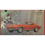 Print on board advertising the Corvette Stingray Coupe and featuring a red car with USA 1 number