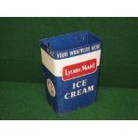 Metal wall mounted litter bin, blue, white and red ground with white Lyons Maid Ice Cream,