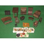 Handmade wooden dolls house furniture to include: four poster bed, gateleg table, grand piano,