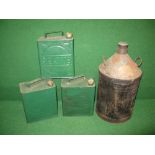 Three pre-war two gallon fuel cans to comprise two Esso and one Pratts together with a circular
