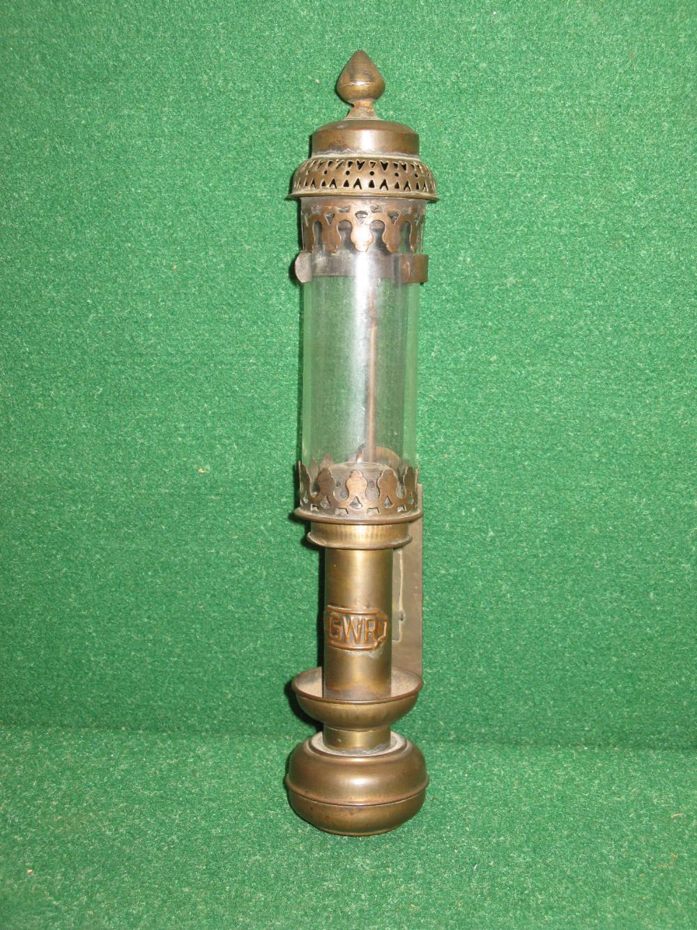 Brass wall mounted oil lamp with glass,