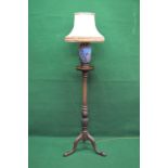 Mahogany turned and carved torchere with cloisonne table lamp and lamp shade