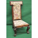 Rosewood frame prie dieu chair having upholstered back over drop in seat,