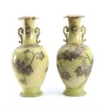 A Pair of Yellow Ground Satsuma Vases. H