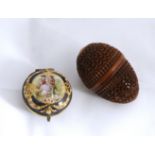An Enamel Pill Box with Carved Nut Box