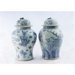 A Pair of 20thC Blue and White Lidded Ba