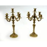 A Pair of 5 Branch Brass Candelabra - H