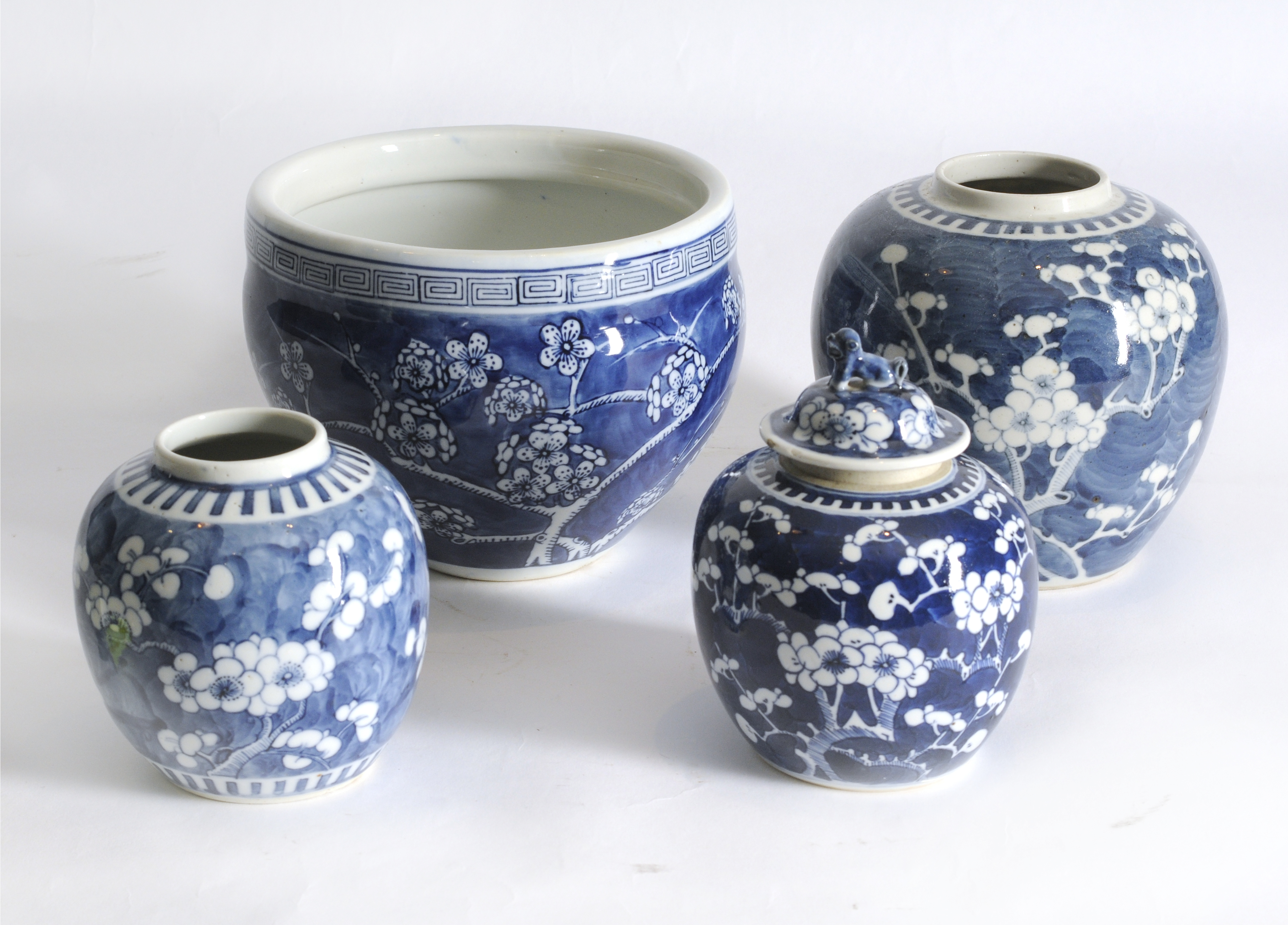 Small Fish Bowl and and 3 Oriental Pots