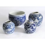 Small Fish Bowl and and 3 Oriental Pots