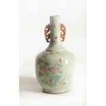 A Famille Rose Celadon Ground Bottle Vas