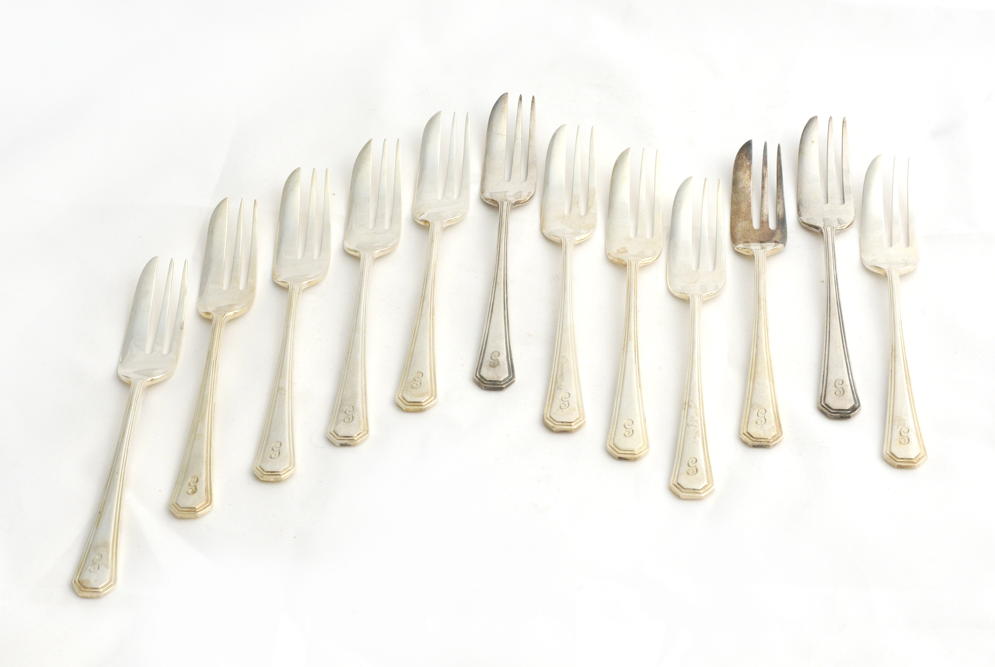 12 Cake Forks -Monogram G Marked Mappin