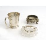 An Ashtray, Silver Plated Tankard and a