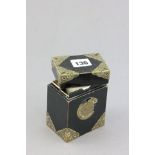 An Oriental Black Lacquered Two Compartment Playing Card Box with brass mounts