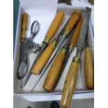 Eight Vintage Boxwood Handled Chisels plus a Spokeshave