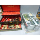 Two Jewellery Boxes with Mixed Costume Jewellery, Coins and Commemorative Crowns