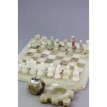 Onyx Chess Set with Onyx Chess Board plus Onyx Ashtray and Lighter