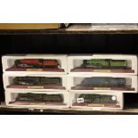 Six Collectable Model Locomotives on stands in original packaging including LNER Flying Scotsman,