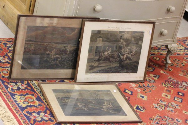 Three Framed and Glazed 19th century Alken Engravings 'The first Steeple Chase on record' being '