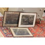 Three Framed and Glazed 19th century Alken Engravings 'The first Steeple Chase on record' being '