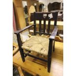 Oak Childs Chair with Heart Shaped carved to splat and string seat