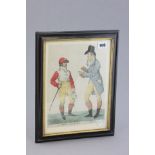 A Framed and Glazed 19th century Coloured Engraving of Jockey and Agent 'A Hero of the Turf and