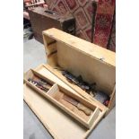 Two Wooden Tool Chests and some tools, one with internal drawers