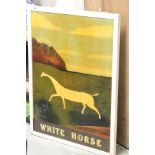 A Vintage White Horse Double Sided Pub Sign (Calne Public House), hand painted