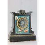 19th century Aesthetic Movement Slate Mantle Clock decorated with Cloisonne panels depicting birds