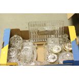 Three Glass Dressing Table Trays together with Eleven Dressing Table Jars and a Pair of