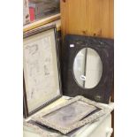 An Art Nouveau Framed Mirror, Framed Dog Sketches plus Frames etc