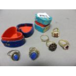 Two Silver Blue Glass and Marcasite Rings, a Silver Dress Ring and three other dressing rings