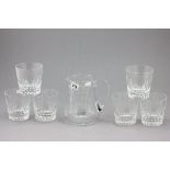 A Set of Six Baccarat Fancy Crystal Water Glasses and Jug, circa 1970's, each with Baccarat mark