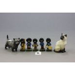 A Beswick Siamese Cat and a Royal Doulton Scottie Dog plus Five Robertson Golly Musicians