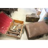 Leather Suitcase with Tools, Leatherette Suitcase and an Army Ammo Box