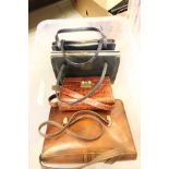 A Vintage Crocodile Skin Handbag plus Four Leather Handbags