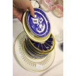 Four Royal Doulton 'Antique Cold' Tea Plates, 6 Aynsley Blue / Gold Tea Plates, 6 Epiag Cobalt /