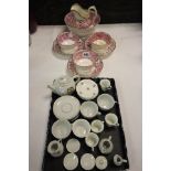 Two Part Childs China Tea Service plus Three Victorian Pink Lustre Tea Cups and Saucers plus Milk
