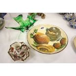 A Green Glass Murano Bowl, Masons Small Jug and Dish plus a Glazed Fruit Bowl