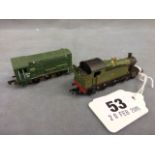 Two unboxed N gauge engines including Graham Farish Diesel in green livery and Dapol engine in green