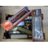 Box of O gauge railway items with two boxed Lima engines including 6572 & 6534 plus a quantity of